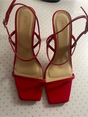 Red Patent Strappy Heels - Size 9